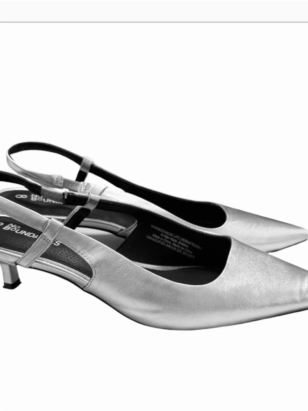 No Boundaries Silver Slingback Kitten Heels Women’s Size 8 Pointed Toe
